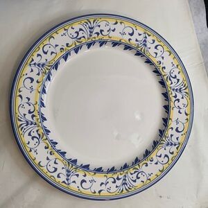 Signature Stoneware Japan 12 In Round Blue Yellow White Serving Plate Platter